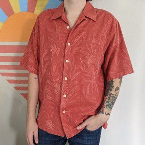 Salmon Red Silk Jamaica Jaxx Hawaiian Button Down